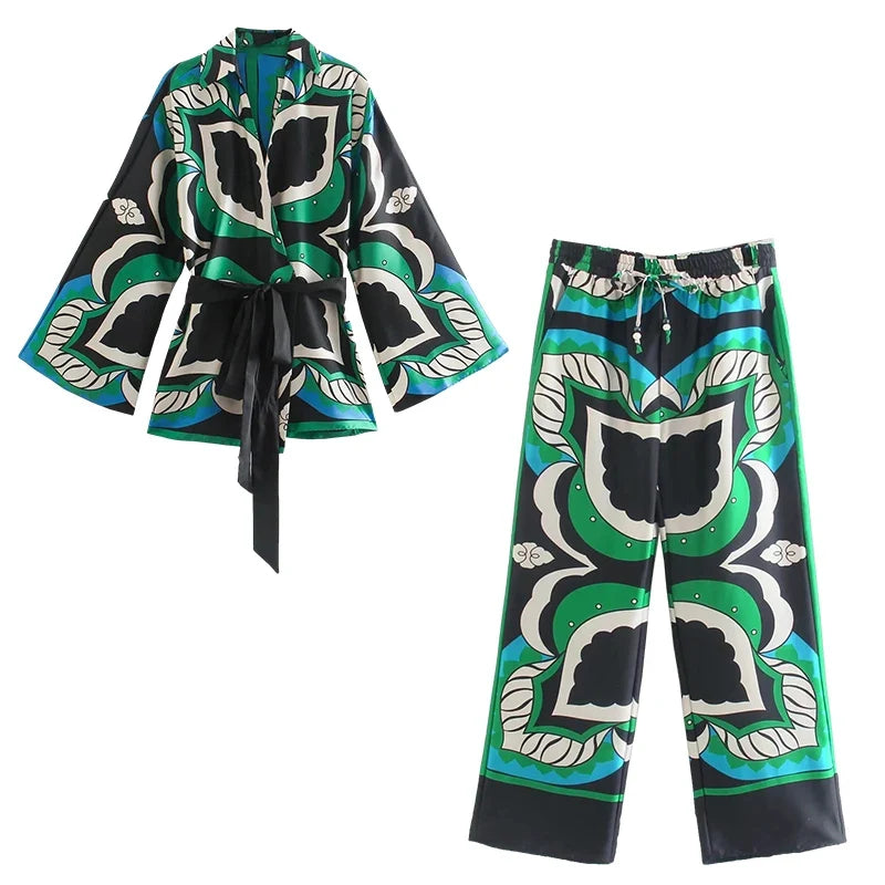 Foridol Oversized Green Print Boho Women Shorts Sets Shirts Shorts Pants Three Pieces Fashion Suits Matching Sets 2025 Summer