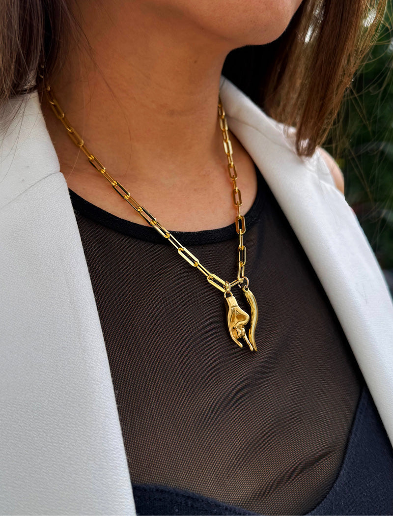 ITALIAN HORN Pendant Link Chain Necklace