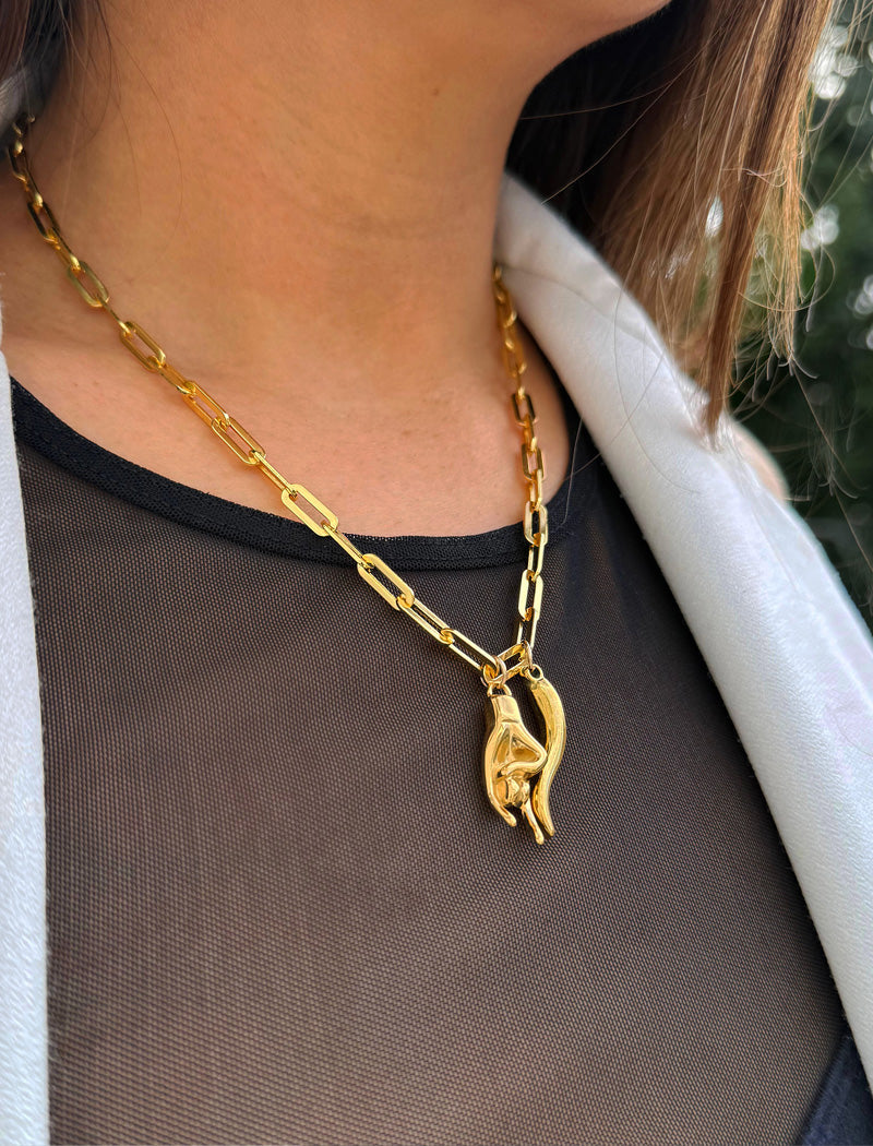 ITALIAN HORN Pendant Link Chain Necklace