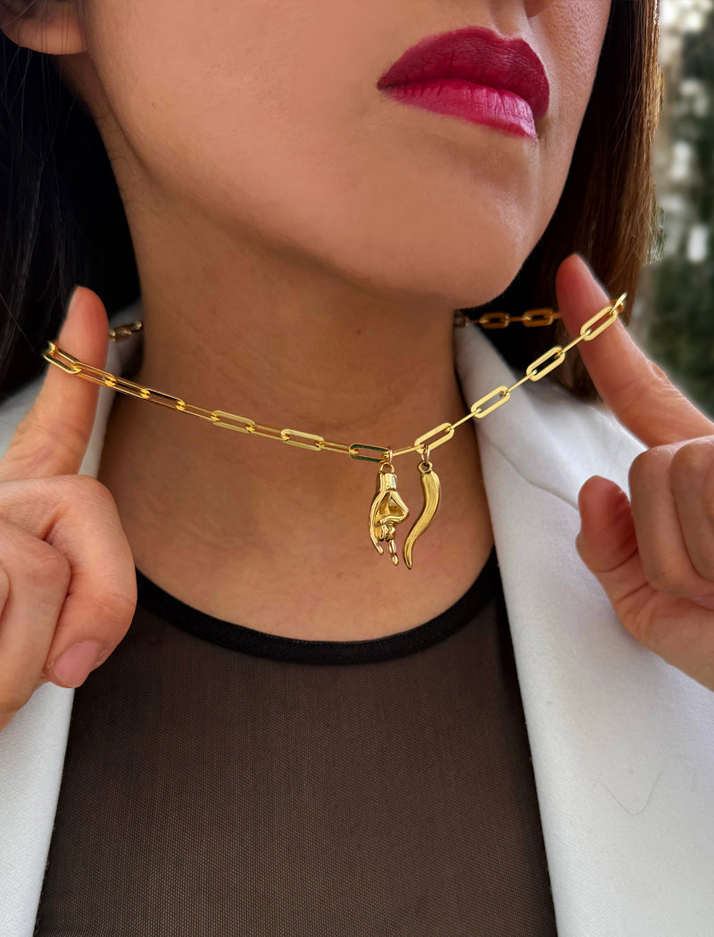 ITALIAN HORN Pendant Link Chain Necklace