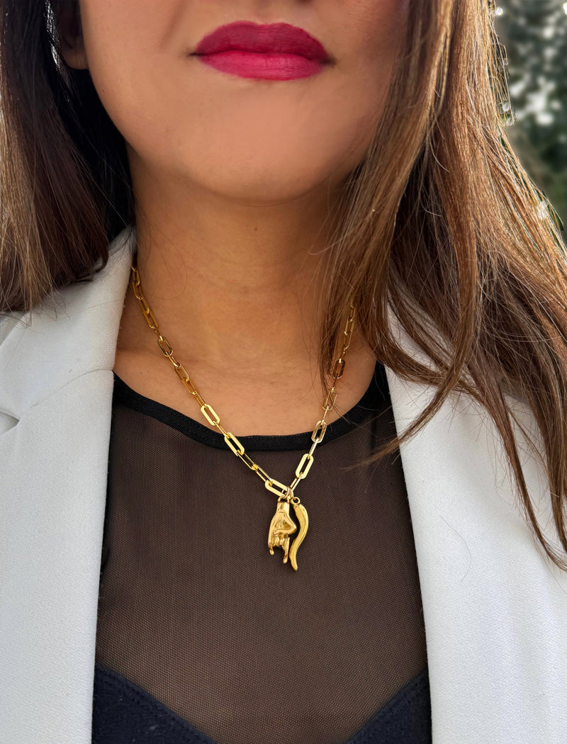 ITALIAN HAND Pendant Link Chain Necklace