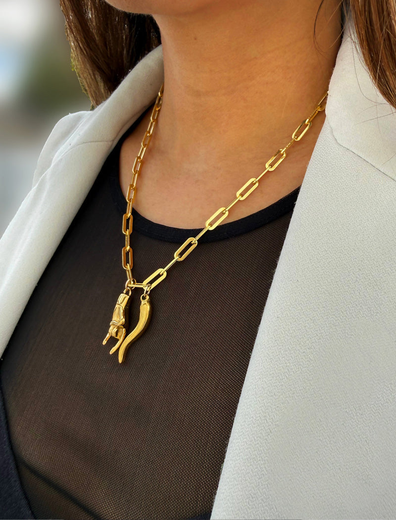 ITALIAN HORN Gold Pendant Link Chain Necklace