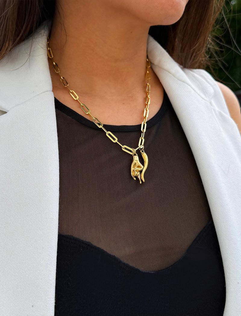 ITALIAN HORN Gold Pendant Link Chain Necklace