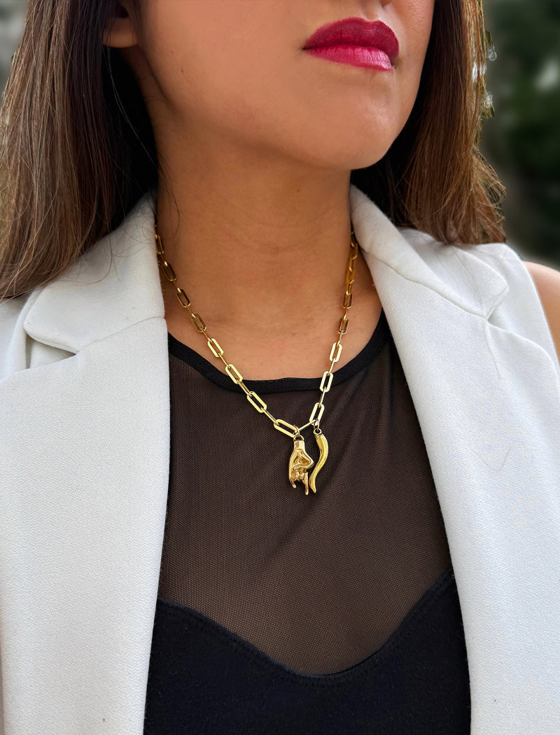 ITALIAN HORN Gold Pendant Link Chain Necklace