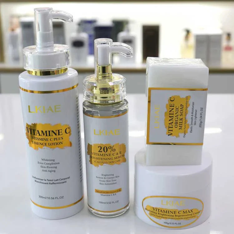 100% Natural Skin Care Set Anti-Aging Face Cream & Lotion Serum Soap 4pcs Private Label Vitamin C  Skin Care Set for Black Women
