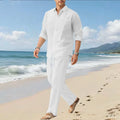 Spring/Summer New Men's Loose Comfortable Long-Sleeved Shirt and Pants Two-Piece Set