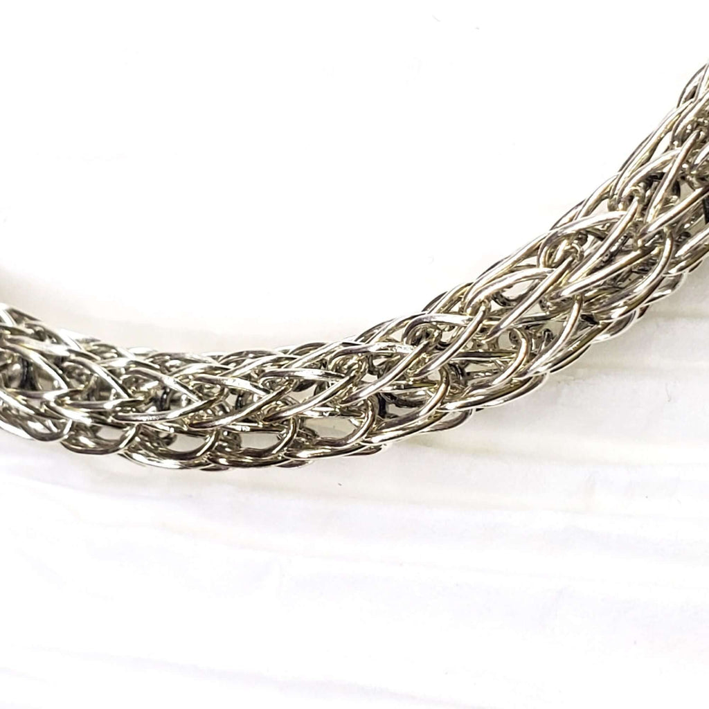 Handmade 10mm silver Viking knit bracelet with Ruby charm