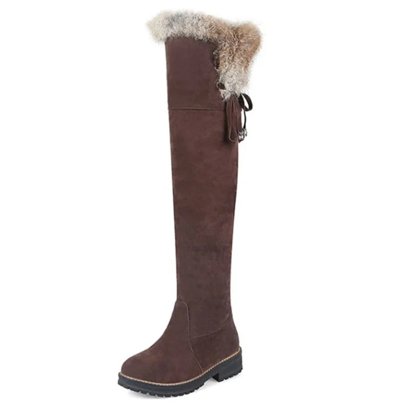 Women Warm Winter Snow Boots Shoes Suede Knee High Low heels Warm Fur