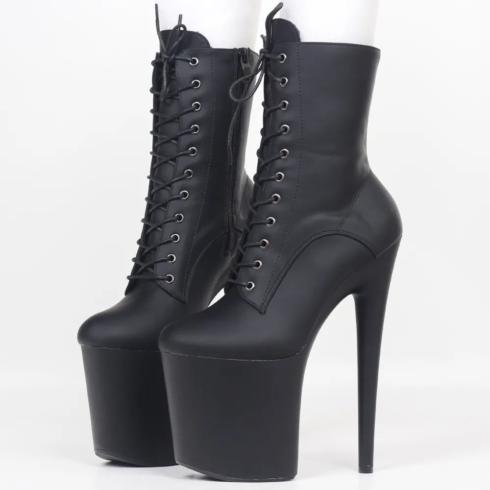 JIALUOWEI INS Style 20CM Extreme High Heels Platform Boots Lace Up