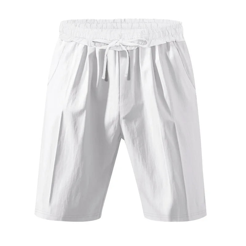 Summer Men's Beaded Loose Casual Linen Breathable Hawaiian Simple Long Sleeve Shirt Beach Shorts Set