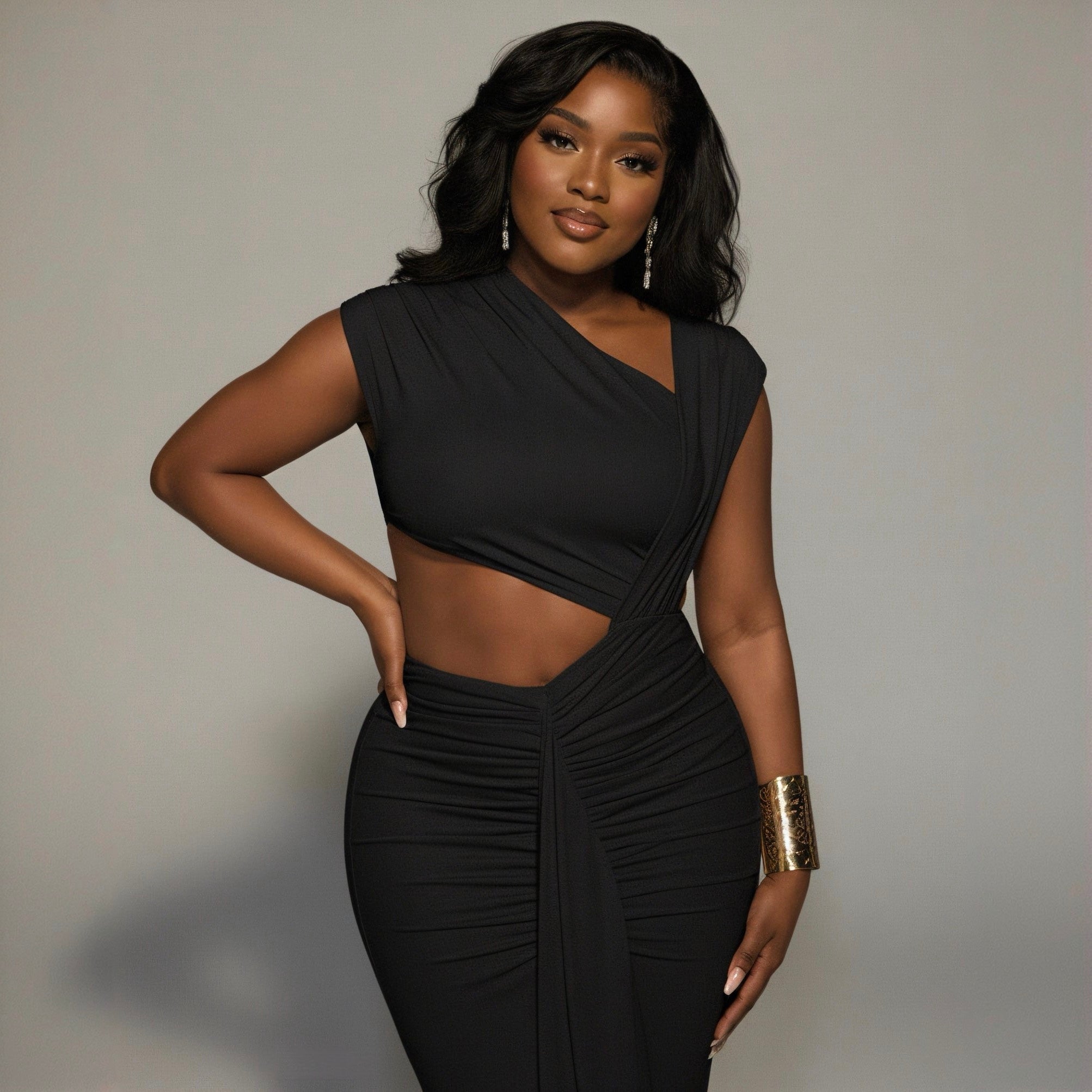 Heart Song Black Cut-Out Draped Maxi Dress