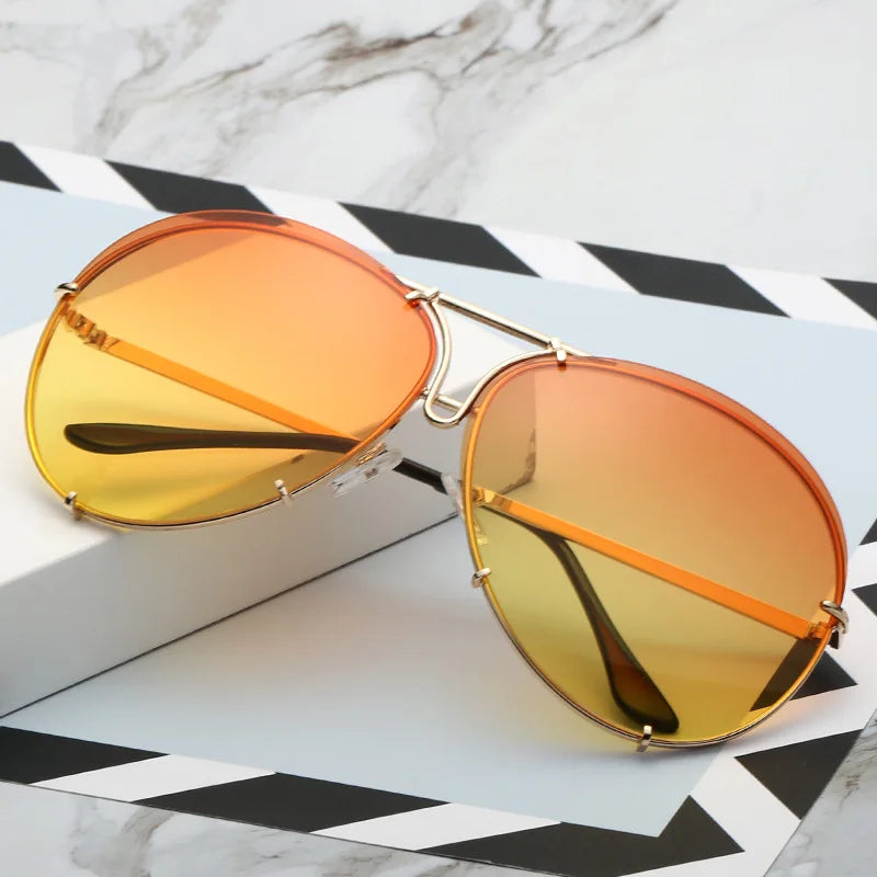 Fashion Pilot Sunglasses Women Oversized Luxury Sun Cool Mirror Vintage Gradient Shades UV400