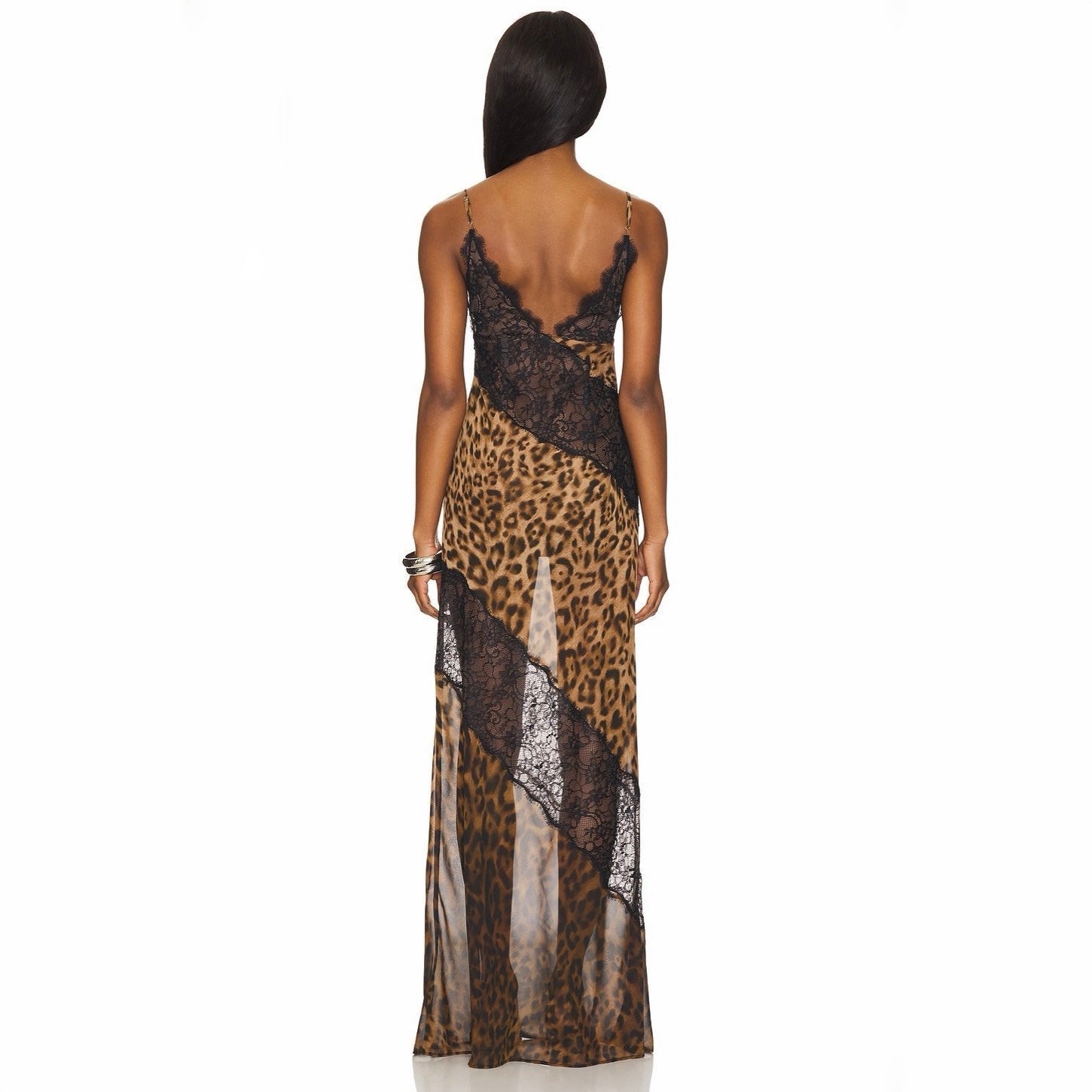 Hour To Shine Leopard Lace Panel Maxi Dress
