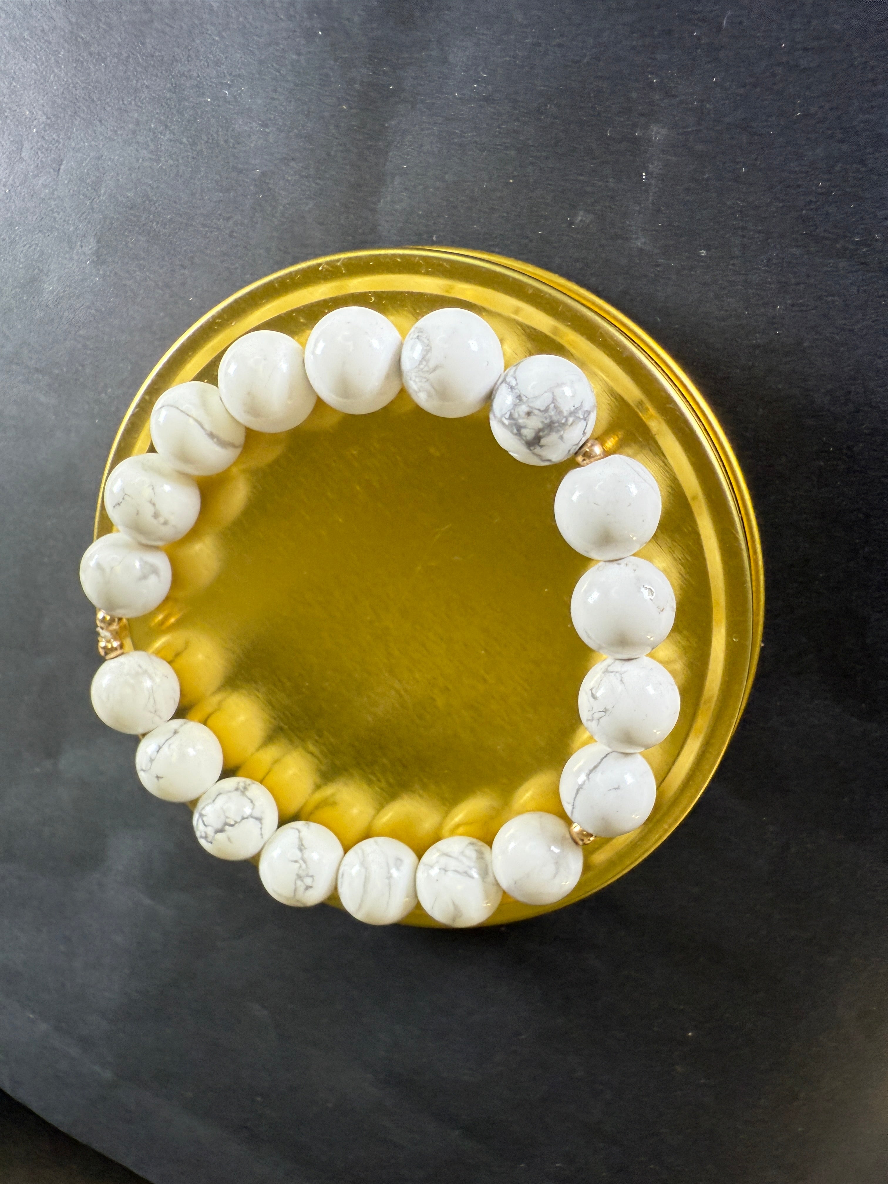 Howlite Bracelet for Crown Chakra Healing and Protection - 14K GF detail