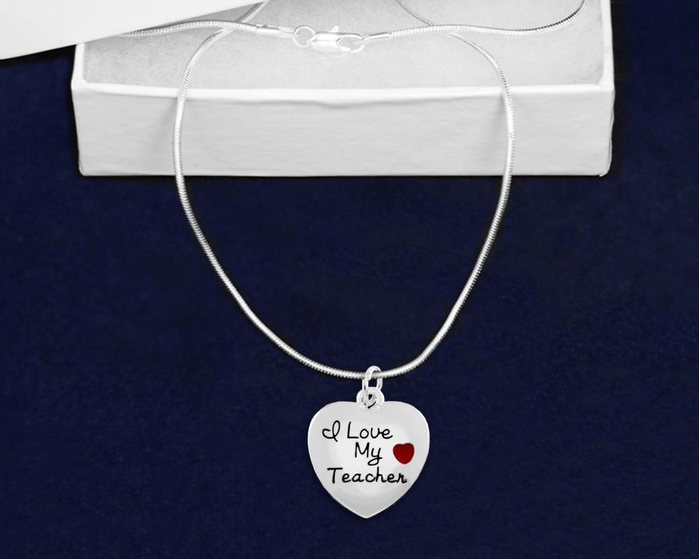 I Love My Teacher Heart Necklaces