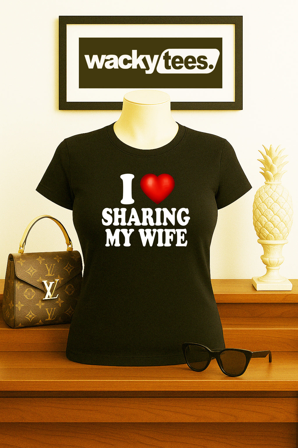 I Love Sharing My Wife I Heart Funny Adult Humor Graphic Tee Shirt