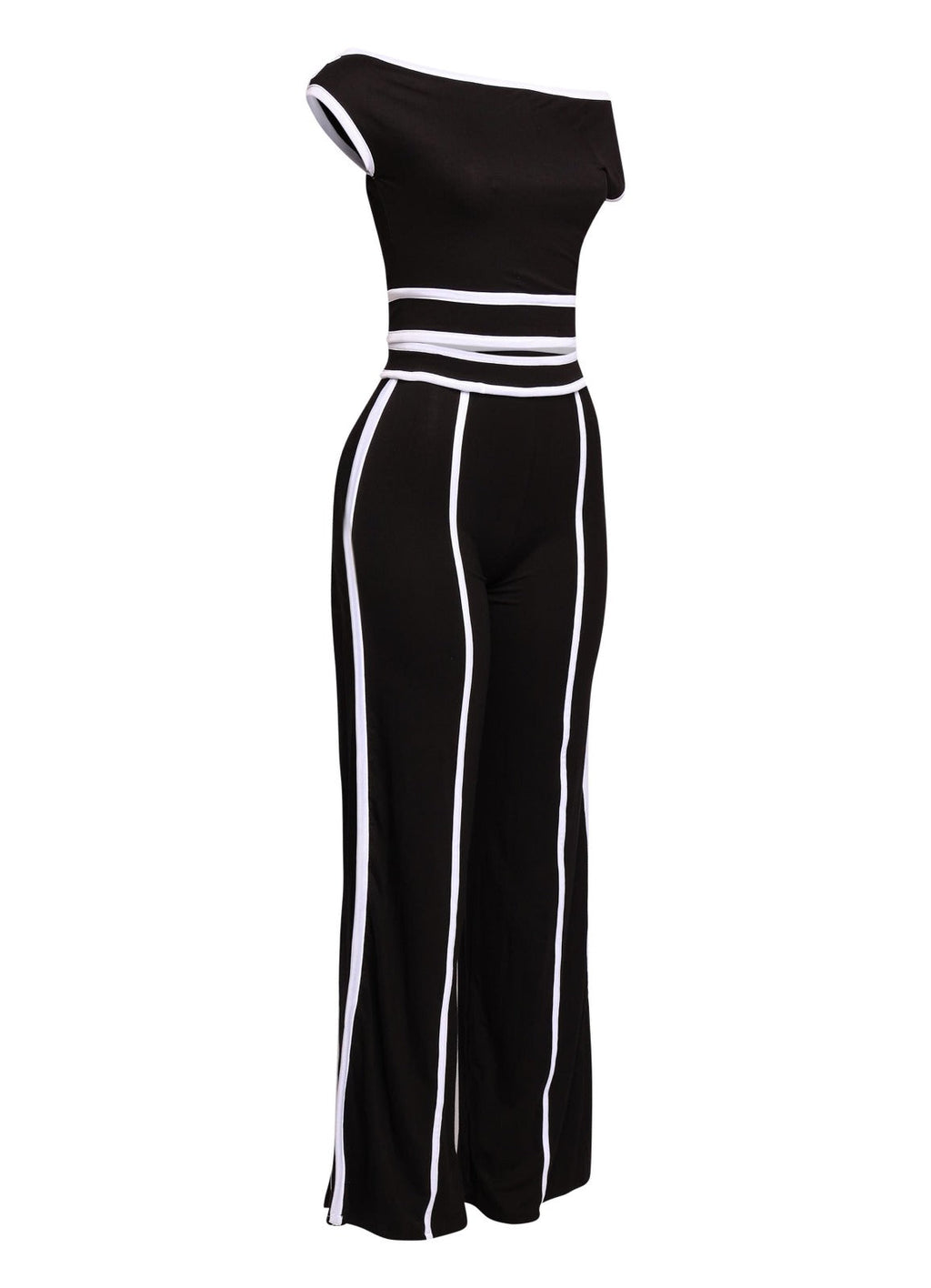 Off Shoulder Short Sleeve Top with Wide Leg Pants
