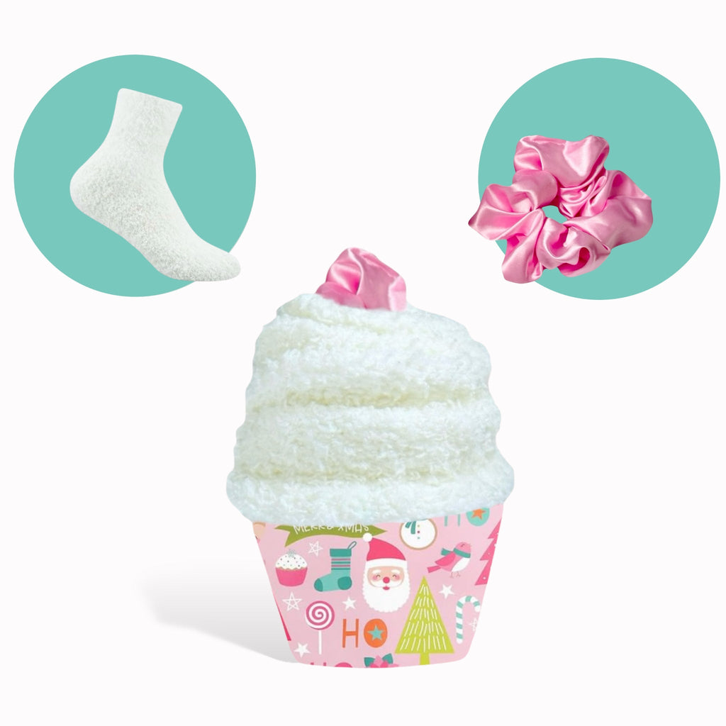Christmas Cozy Socks Cupcake with Scrunchie