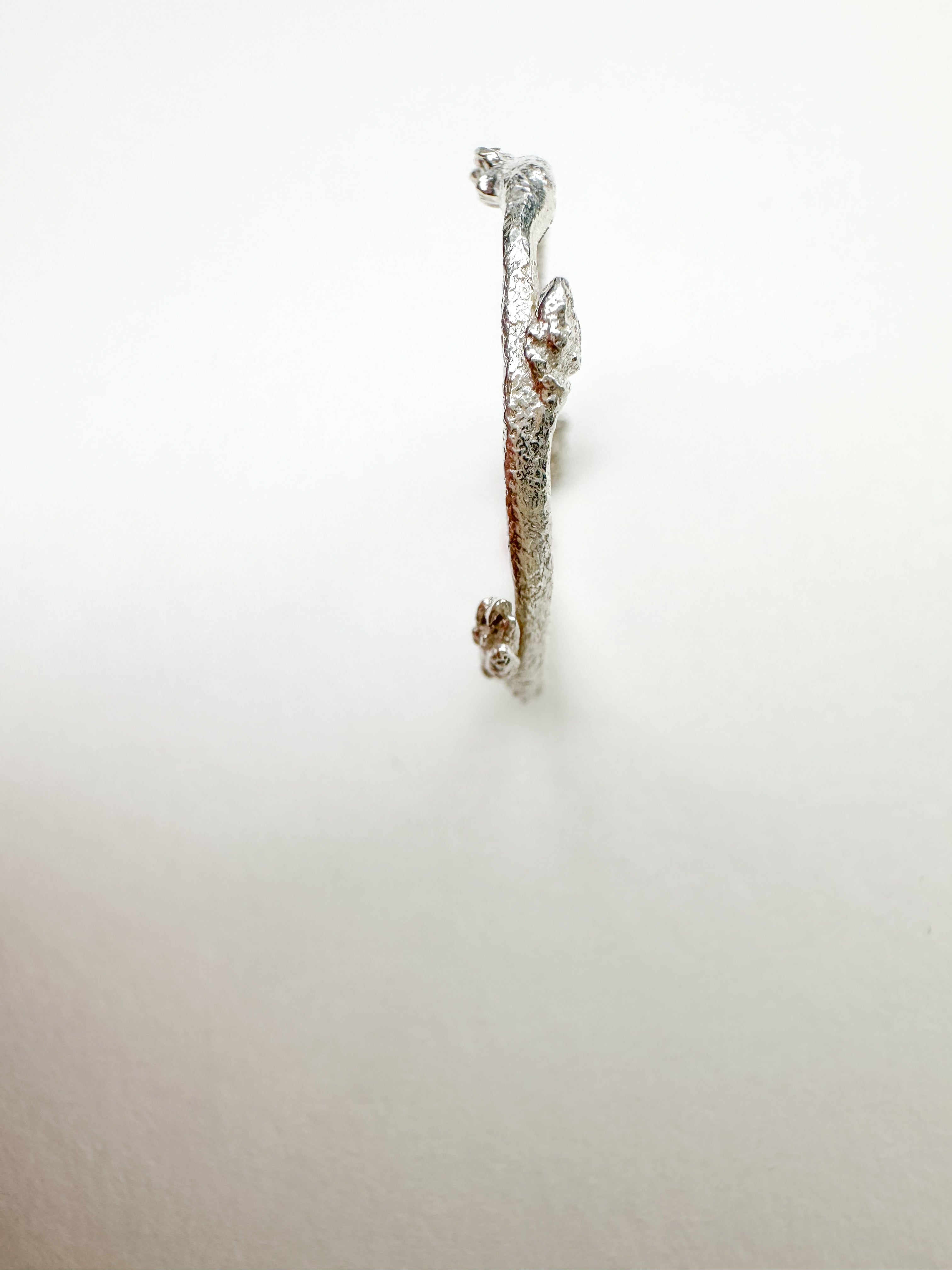 Budding twig ring Size 8, stackable rings, Maine forest botanical jewelry, recycled sterling silver, hand carved