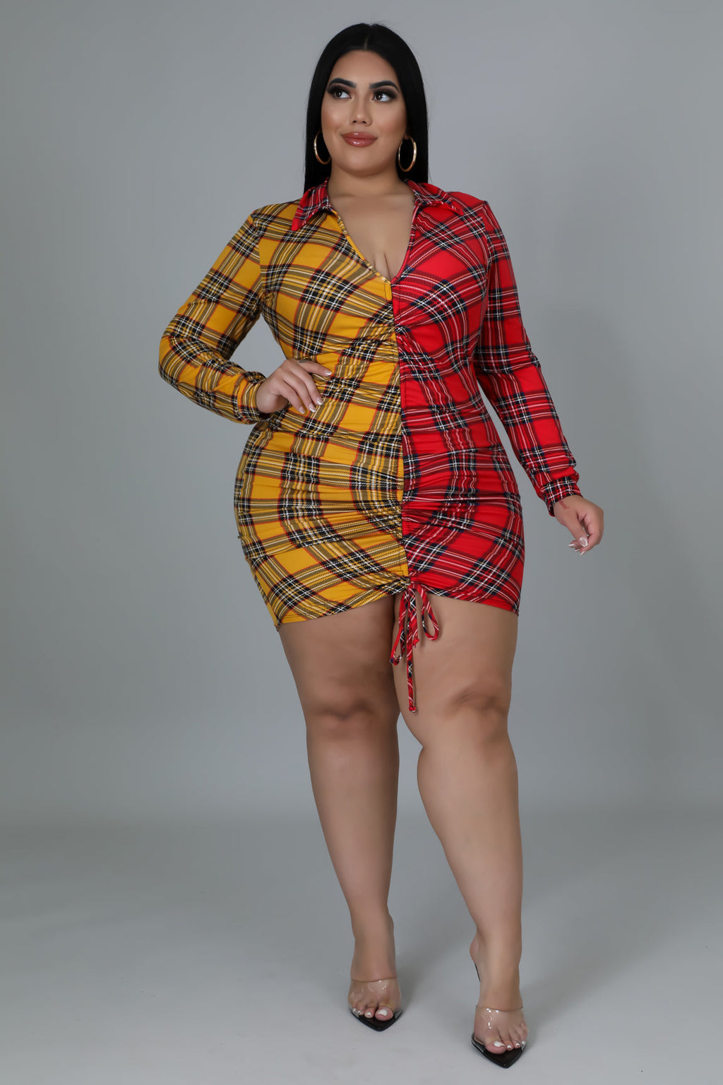 Plus Size Plaid Print Ruched Dress