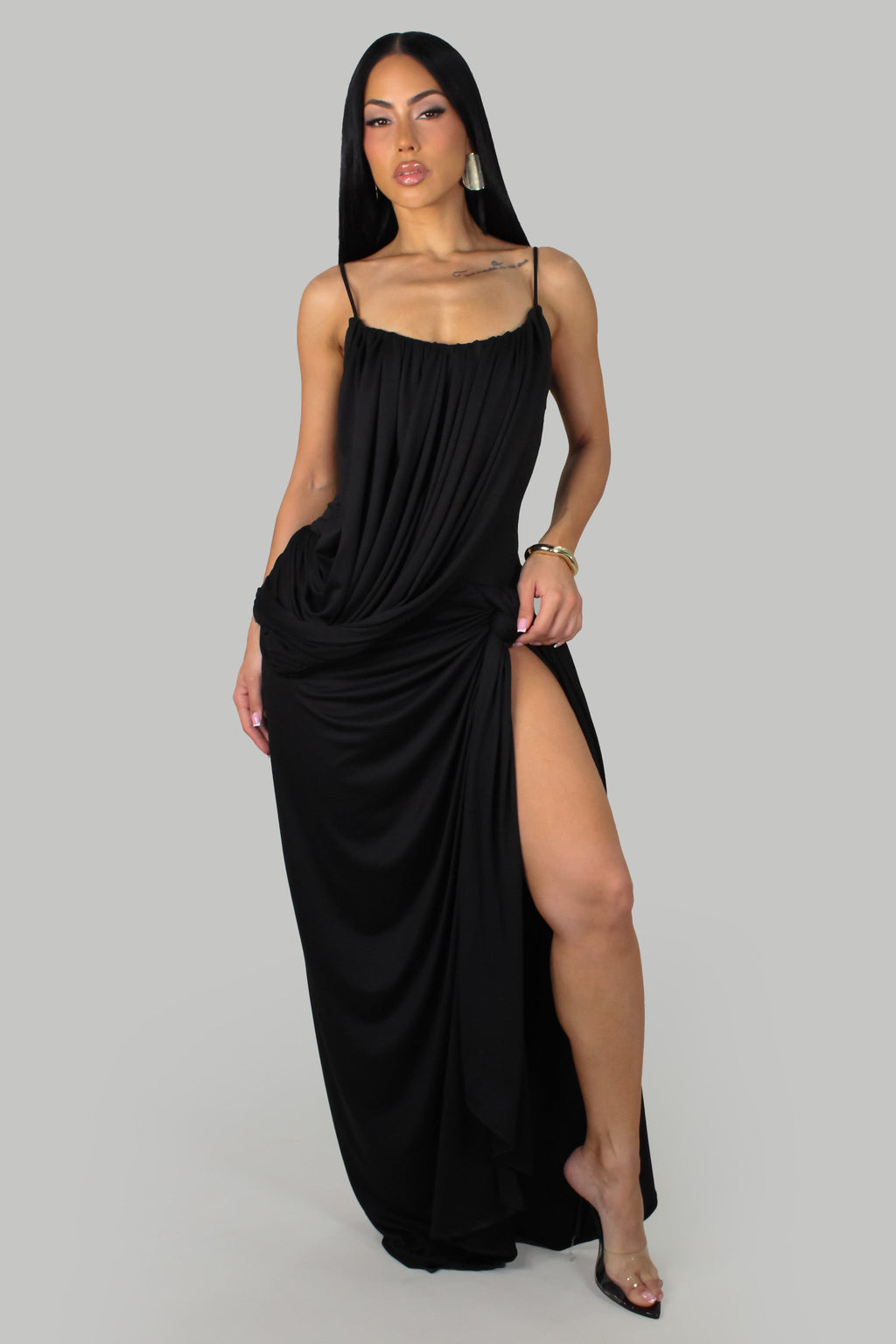 Versona Sexy Slit Maxi Dress- Black