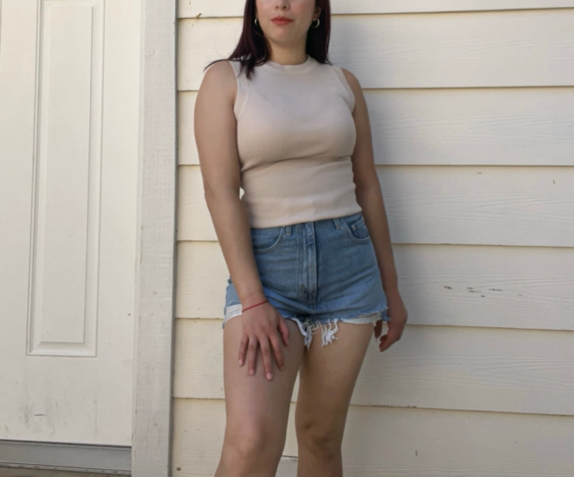Beige Round Neck Top