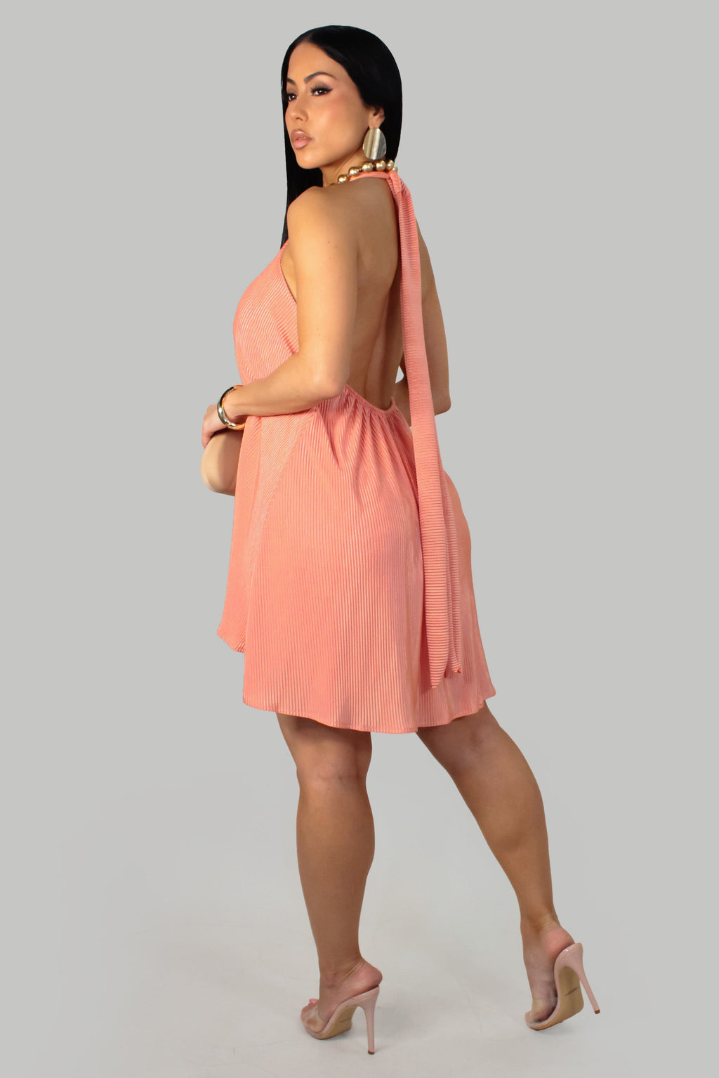 Sexy Open Back Romper Dress- Coral