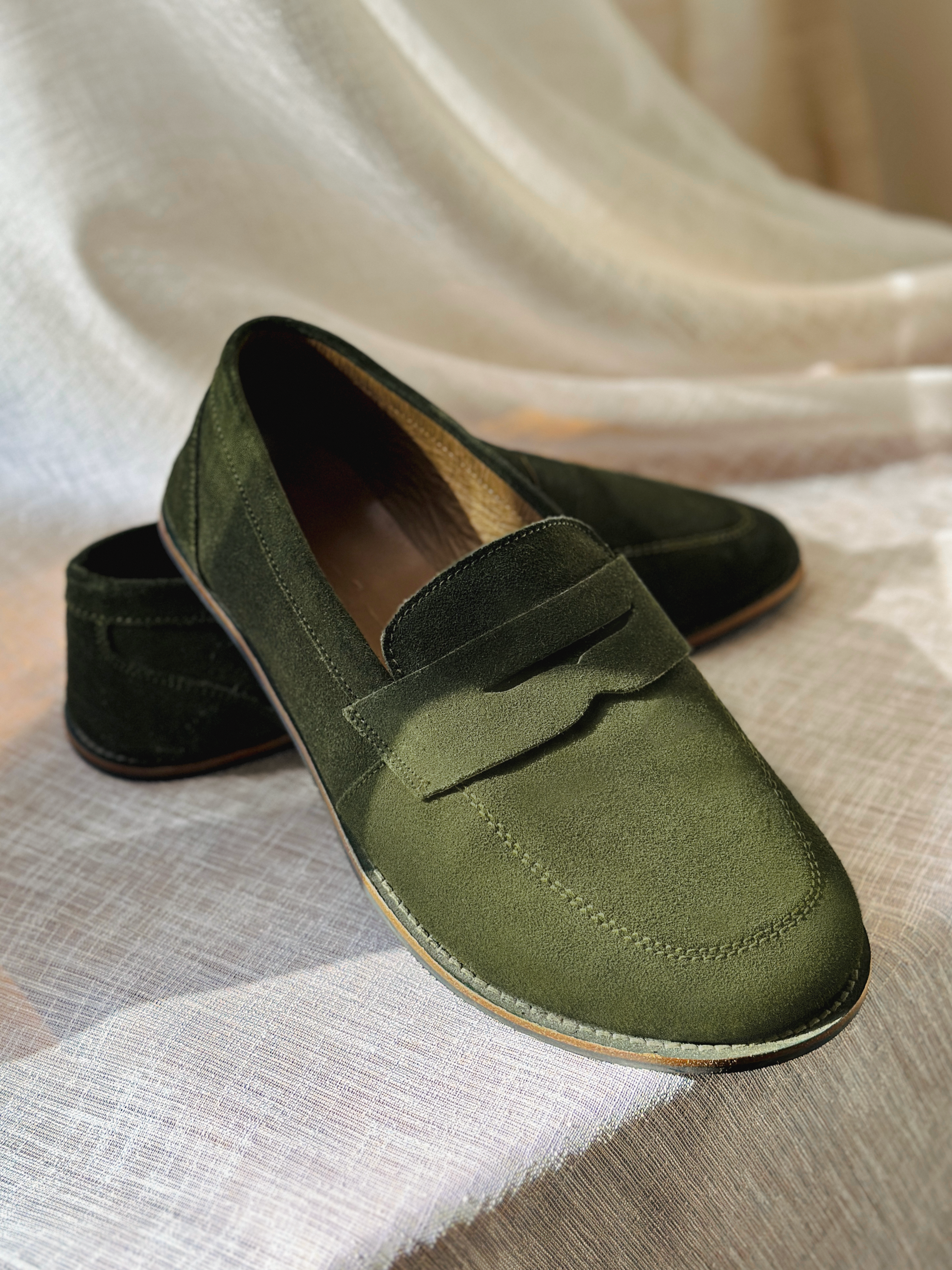 Women's Suede Leather Penny Loafers Zero Drop Wide Toe Box