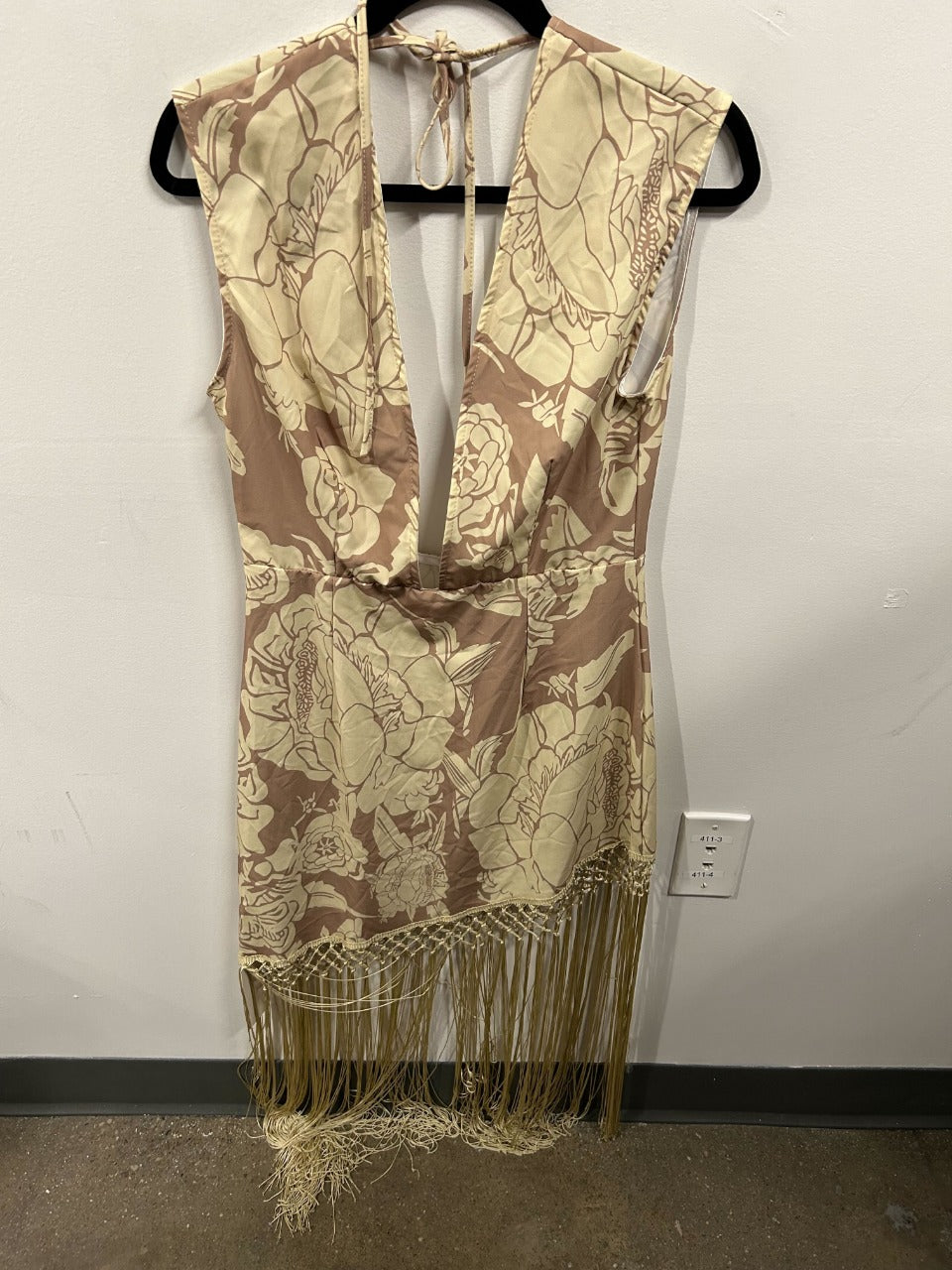 Gilded Floral Asymmetrical Fringe Dress