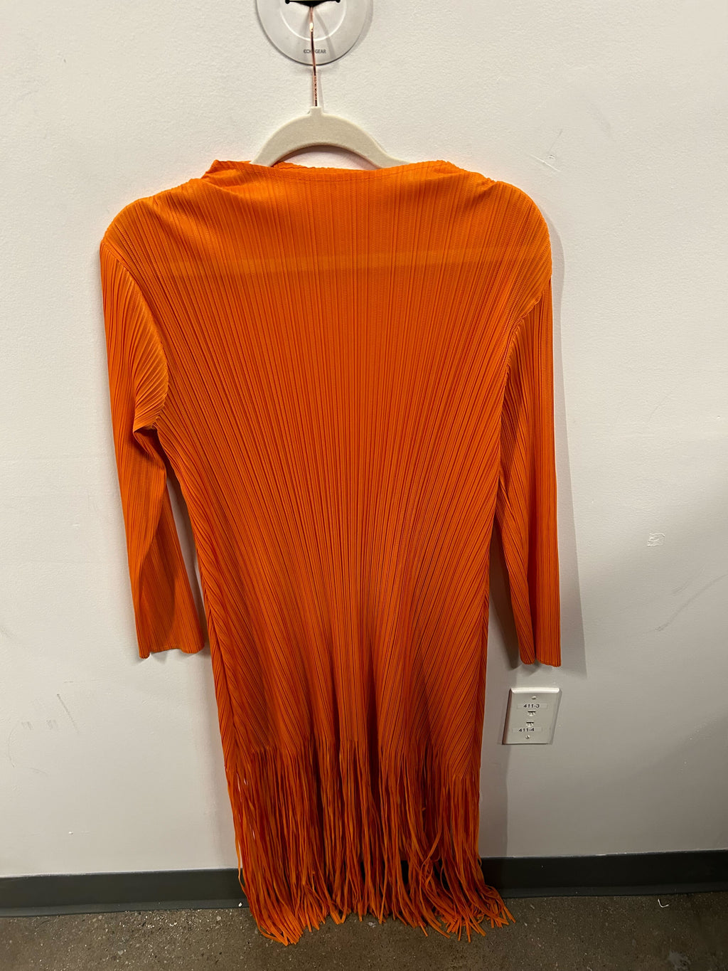Marigold Plissé Fringe Midi Dress