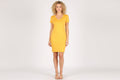 Yellow Mini Bodycon V-Neck T-Shirt Dress