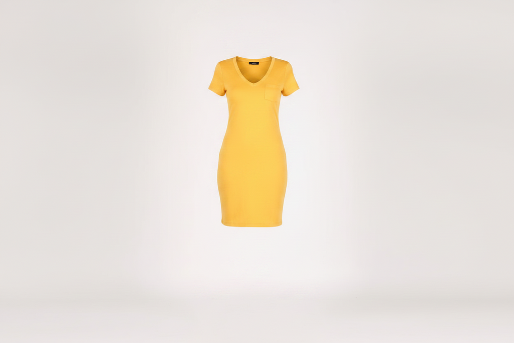 Yellow Mini Bodycon V-Neck T-Shirt Dress