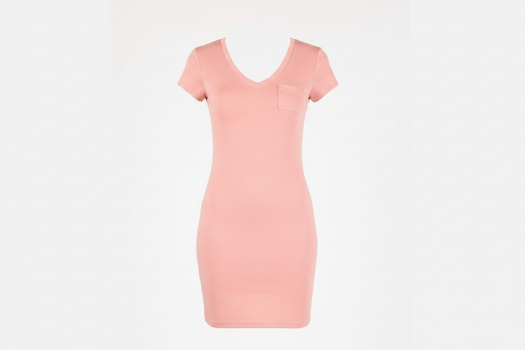 Pink Mini Bodycon V-Neck T-Shirt Dress