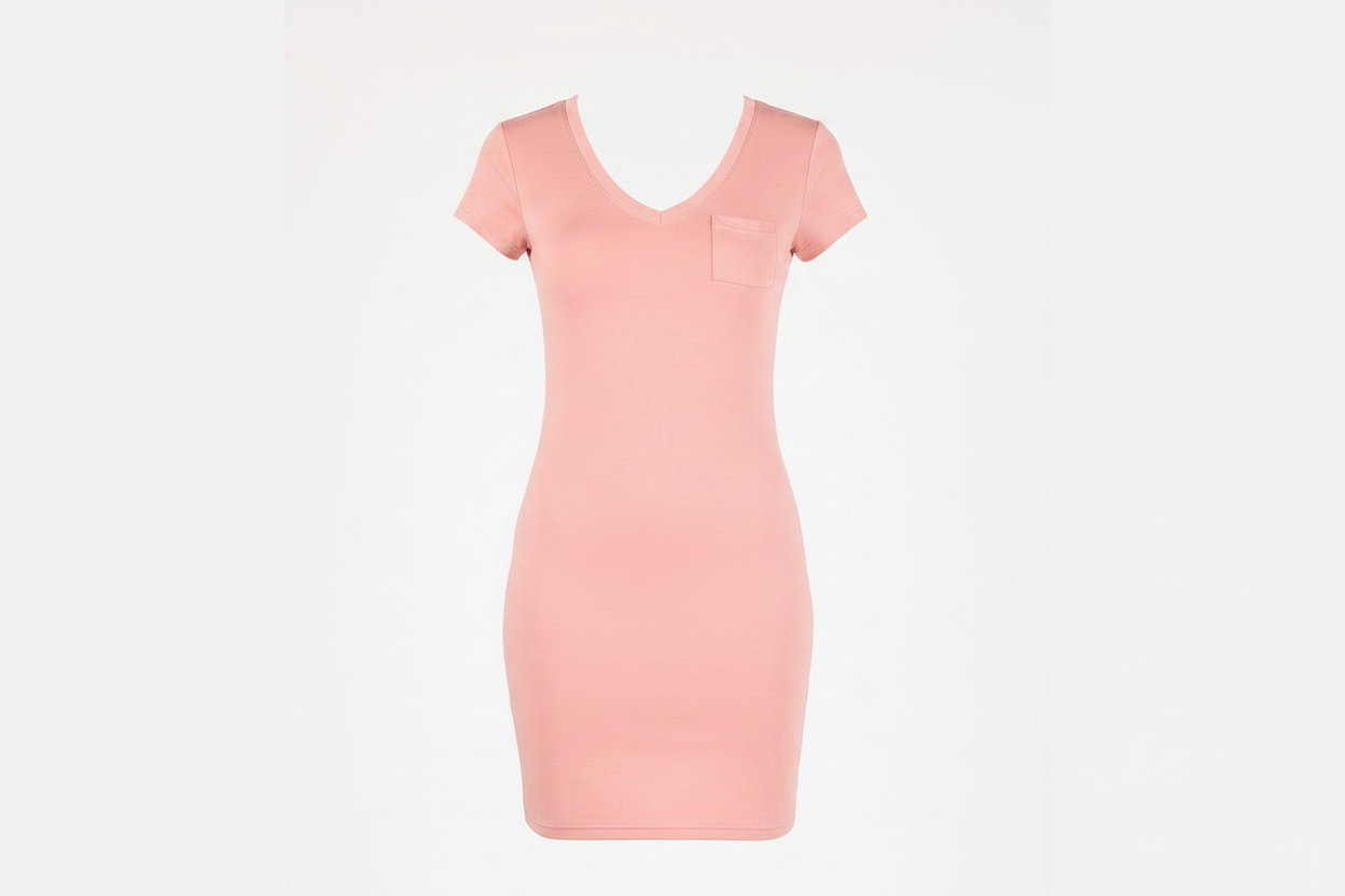 Pink Mini Bodycon V-Neck T-Shirt Dress