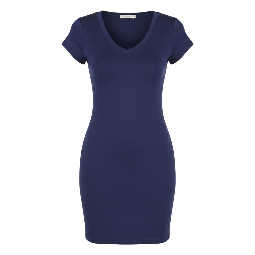 Navy Mini Bodycon V-Neck T-Shirt Dress