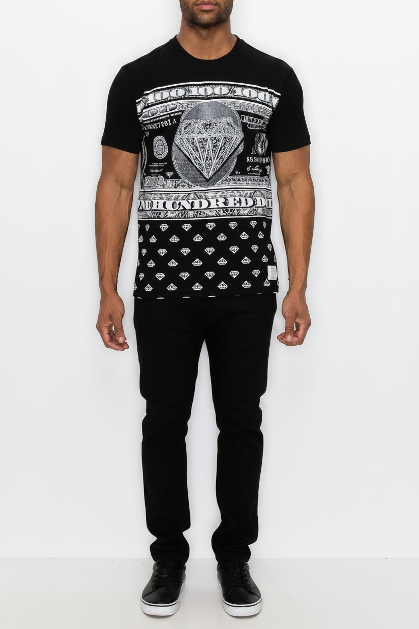 Diamond Print Money Tee-Black
