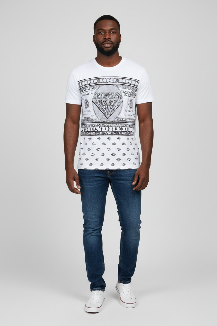 Diamond Print Money Tee-White