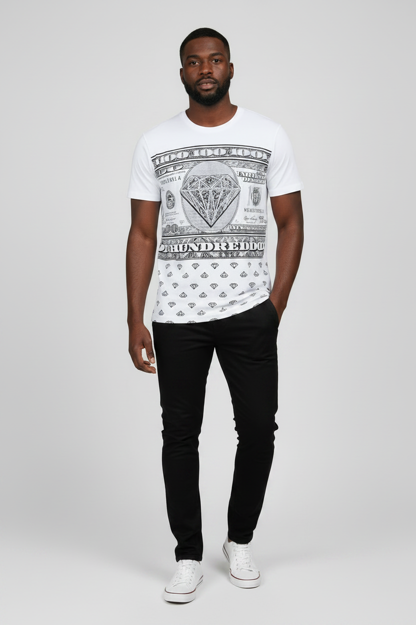 Diamond Print Money Tee-White