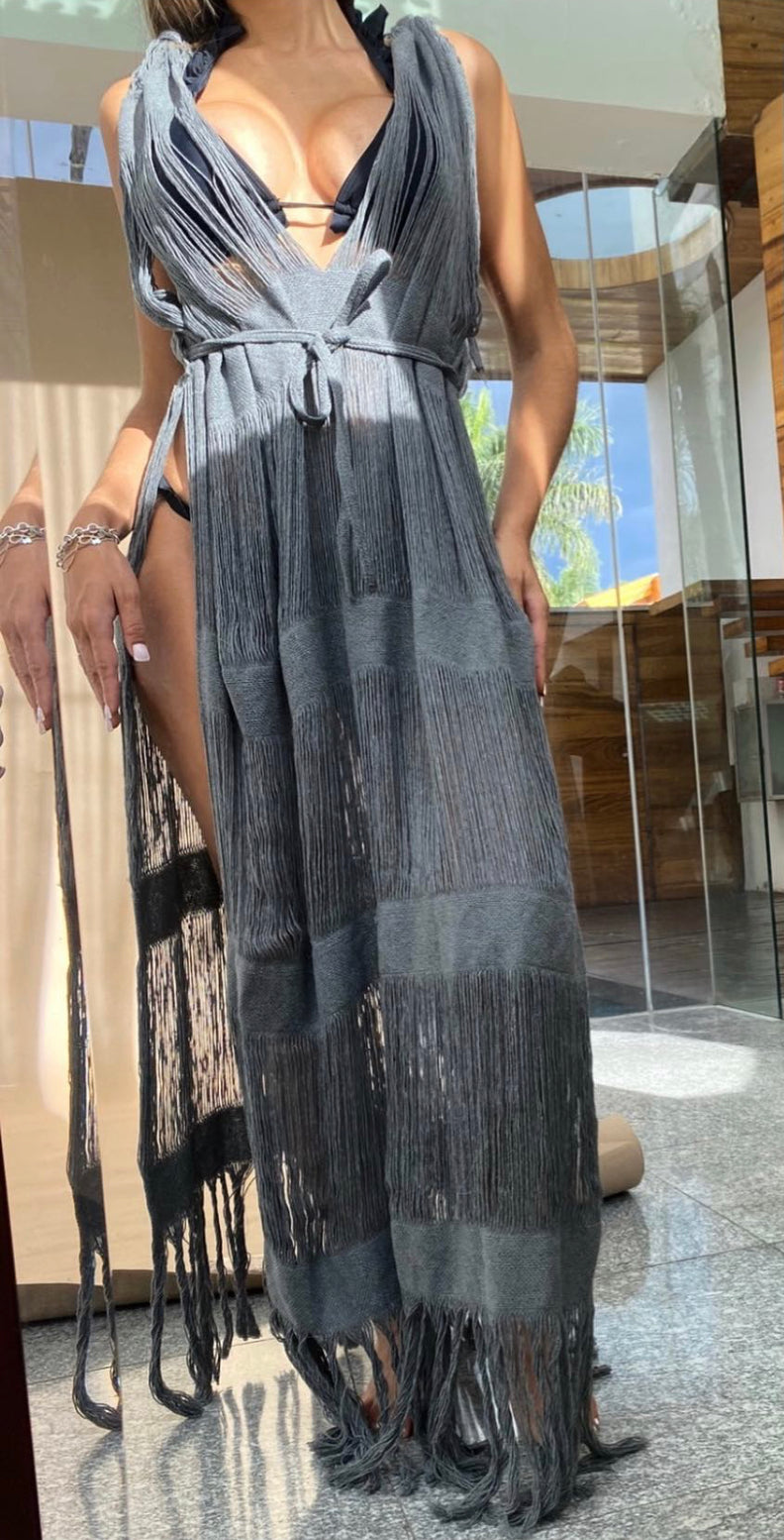 Handmade Frayed Maxi Beach Dress CABO, Swim cover-up