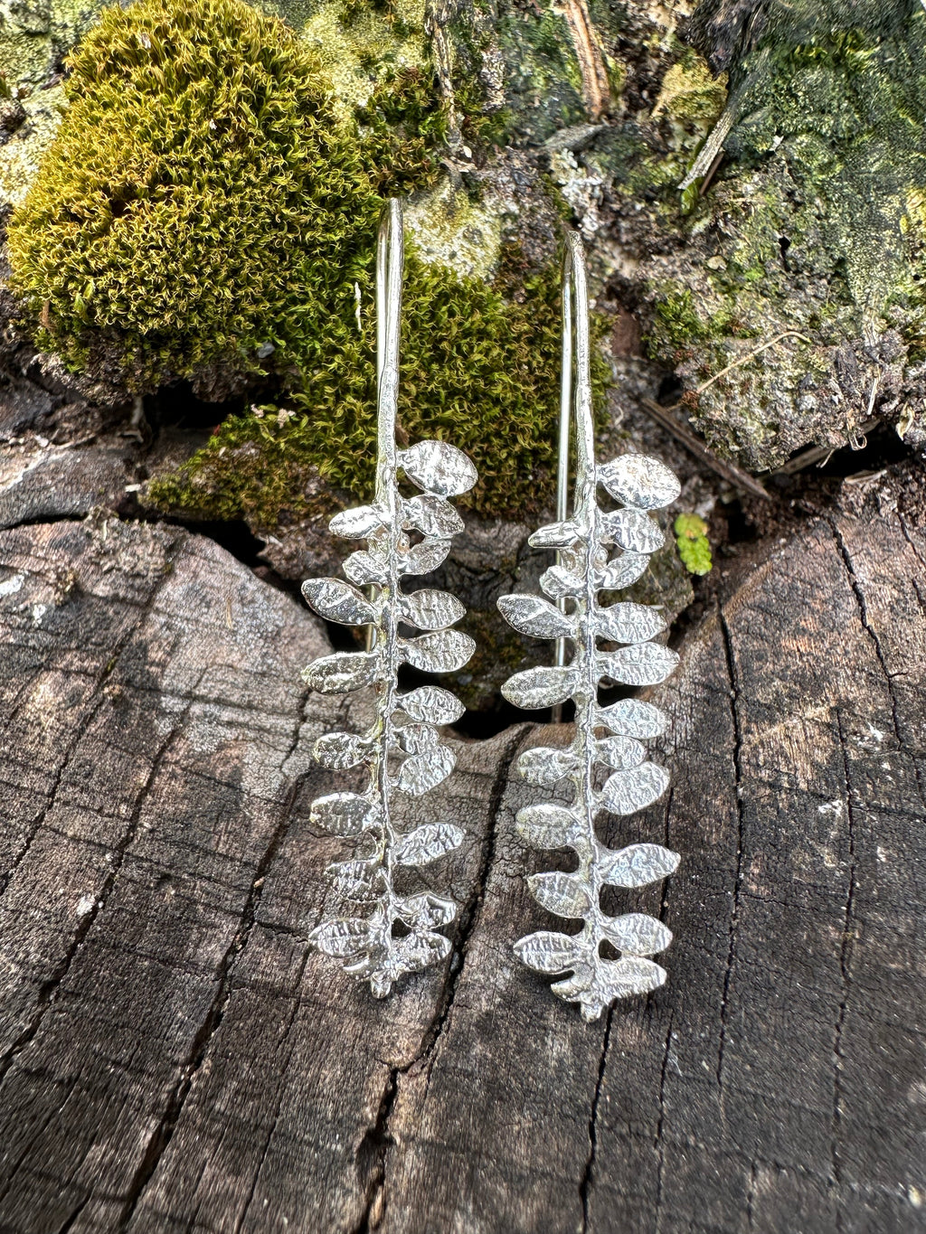 Cape Breton Fern recycled sterling silver fern earrings organic texture, minimalist ear wire, simple