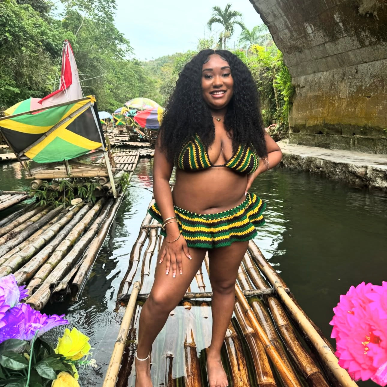 Jamaica Flag Festival & Beach Cover Up Set - Bikini Top and Micro Mini Skirt