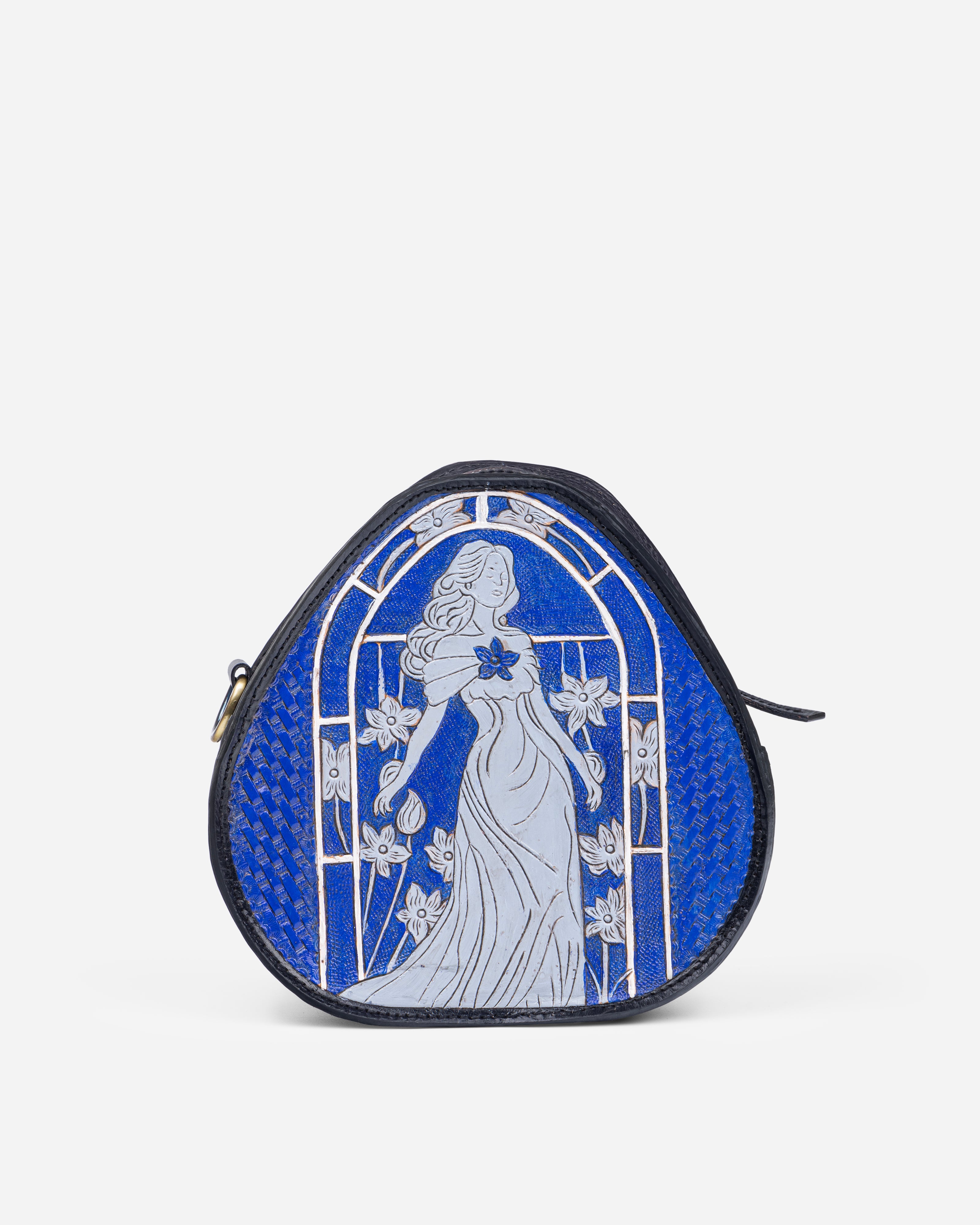 Renaissance Reverie Hand-Tooled Olive & Royal Blue Leather Bag