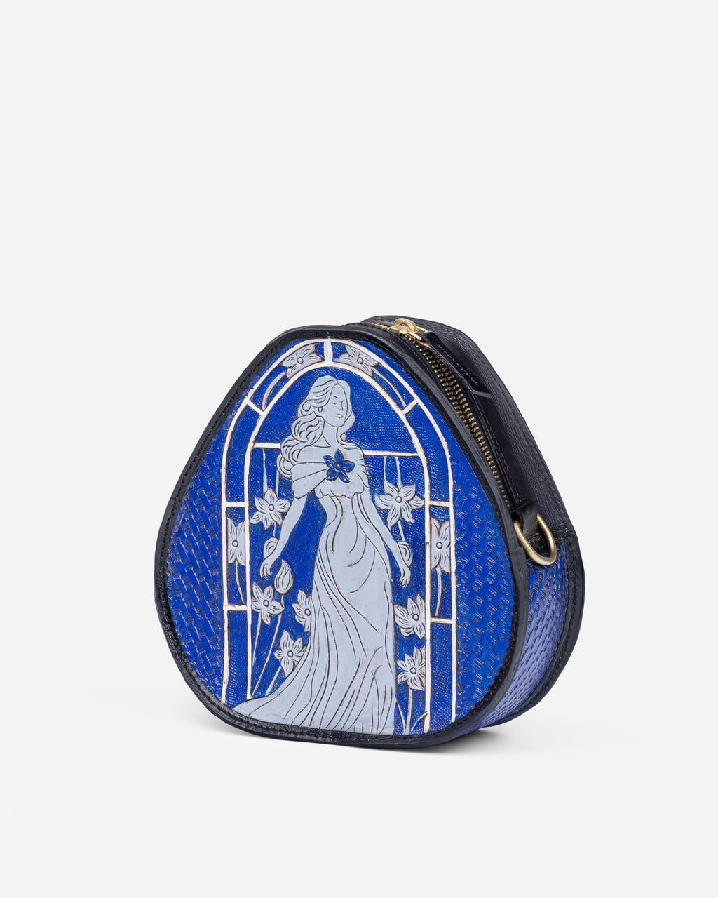 Renaissance Reverie Hand-Tooled Olive & Royal Blue Leather Bag