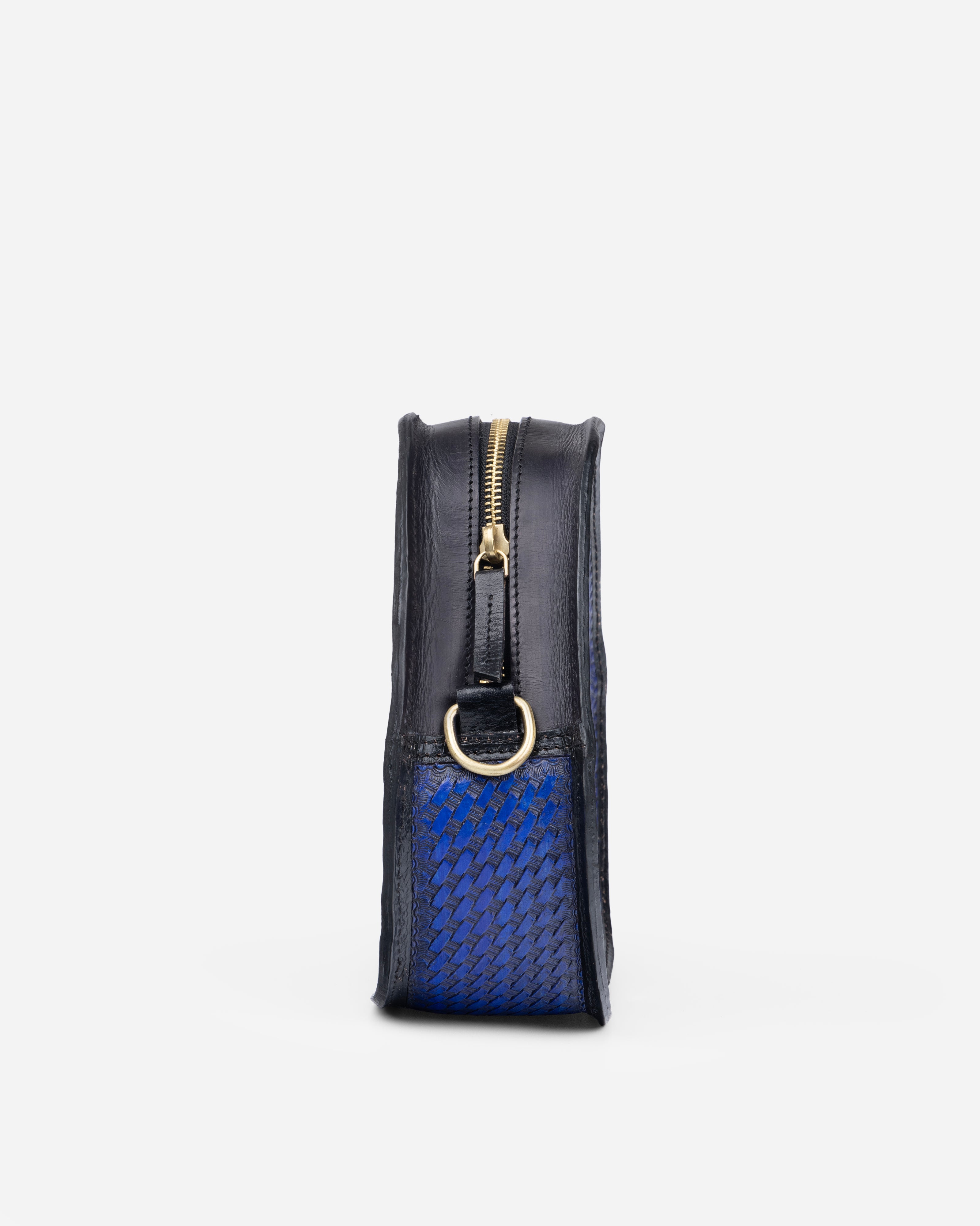 Renaissance Reverie Hand-Tooled Olive & Royal Blue Leather Bag