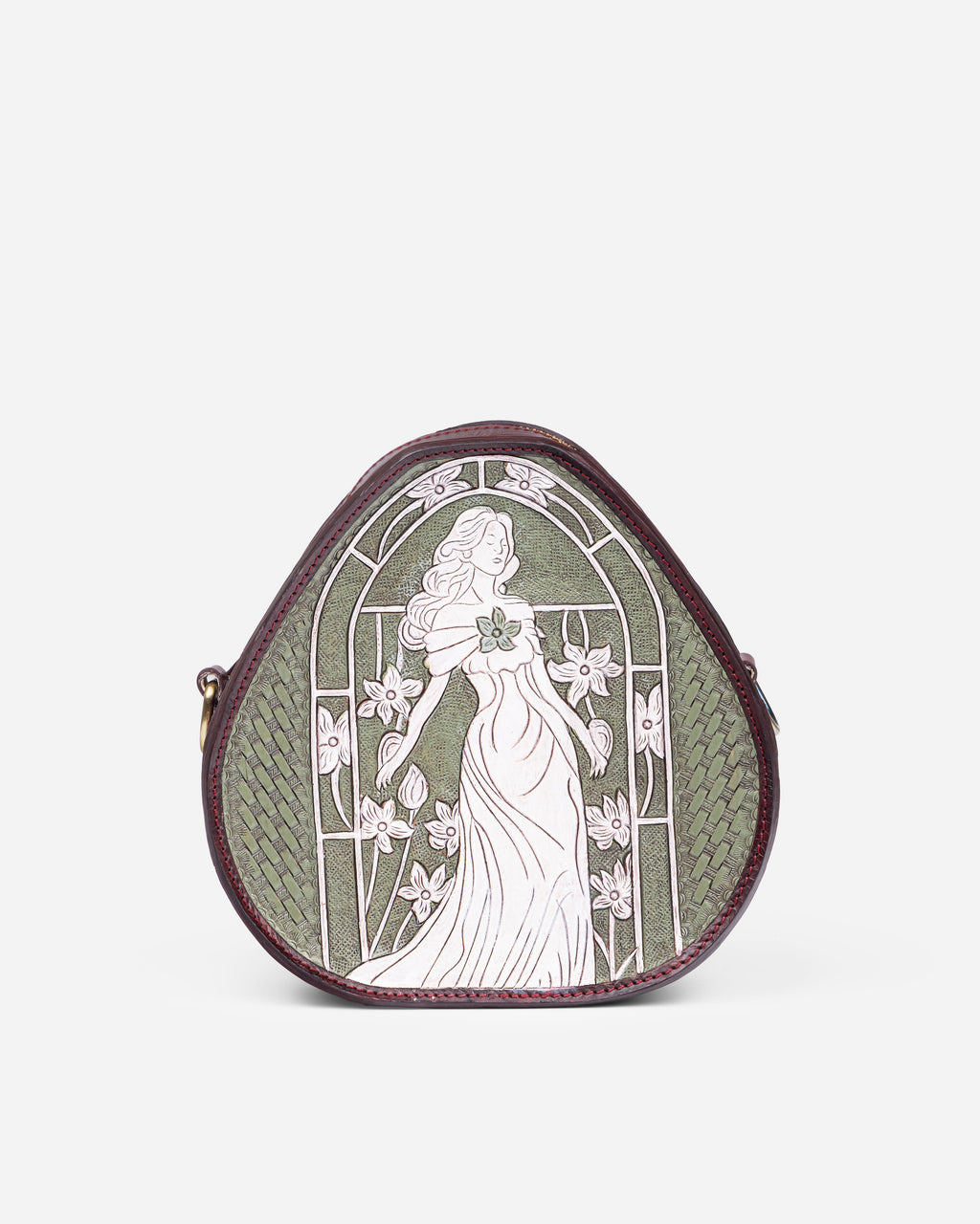 Renaissance Reverie Hand-Tooled Olive & Royal Blue Leather Bag