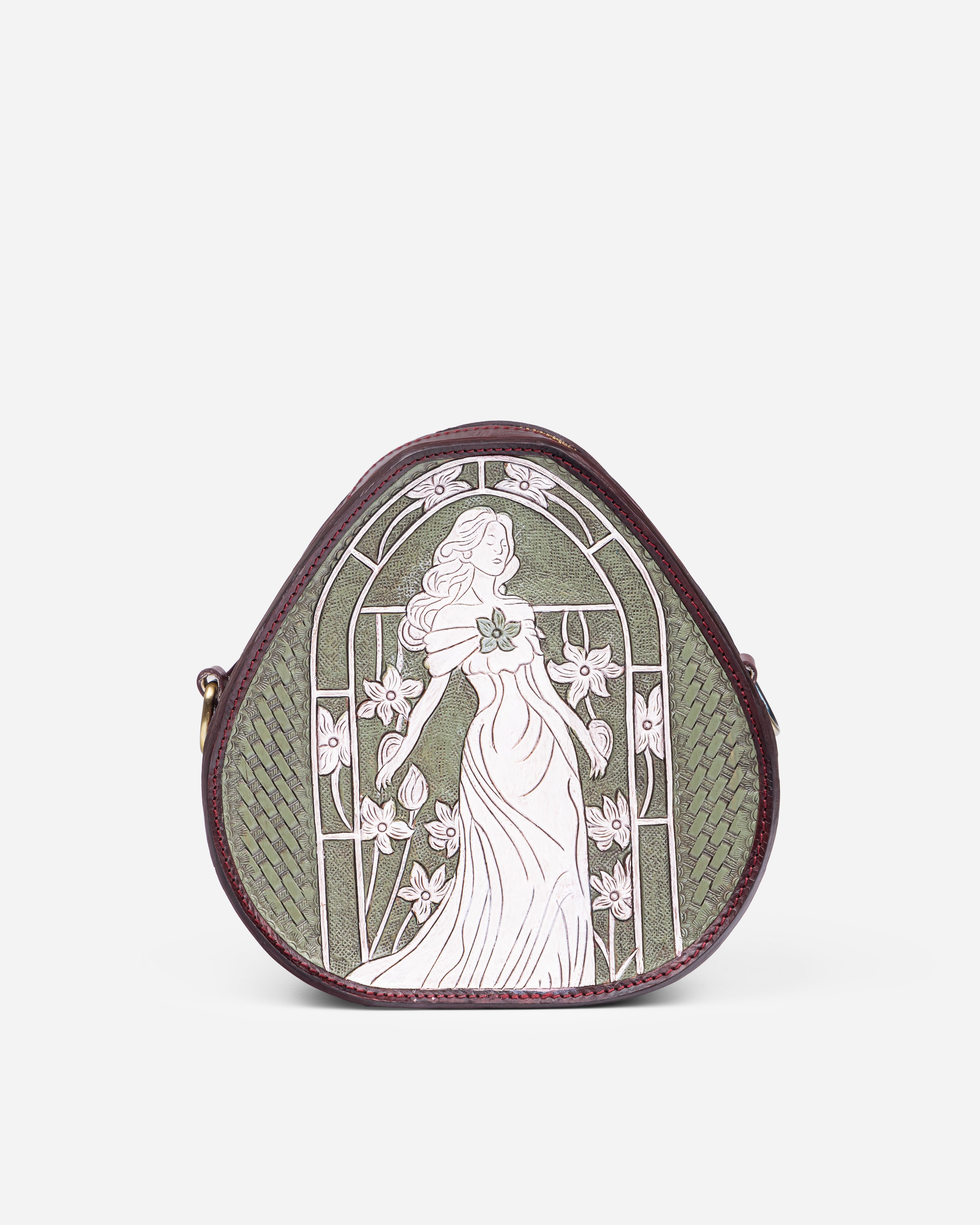 Renaissance Reverie Hand-Tooled Olive & Royal Blue Leather Bag