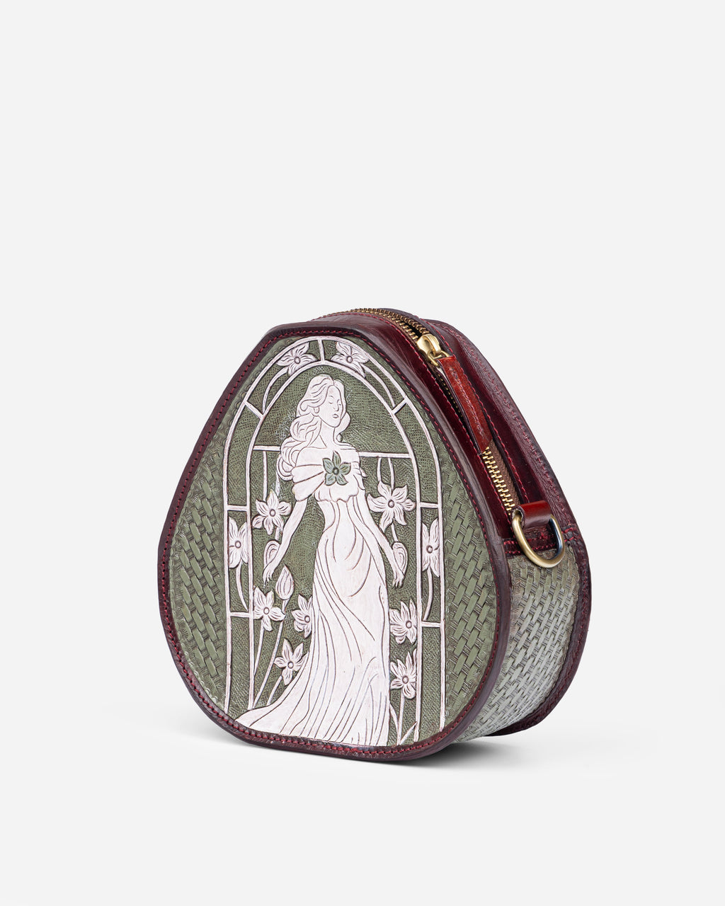 Renaissance Reverie Hand-Tooled Olive & Royal Blue Leather Bag