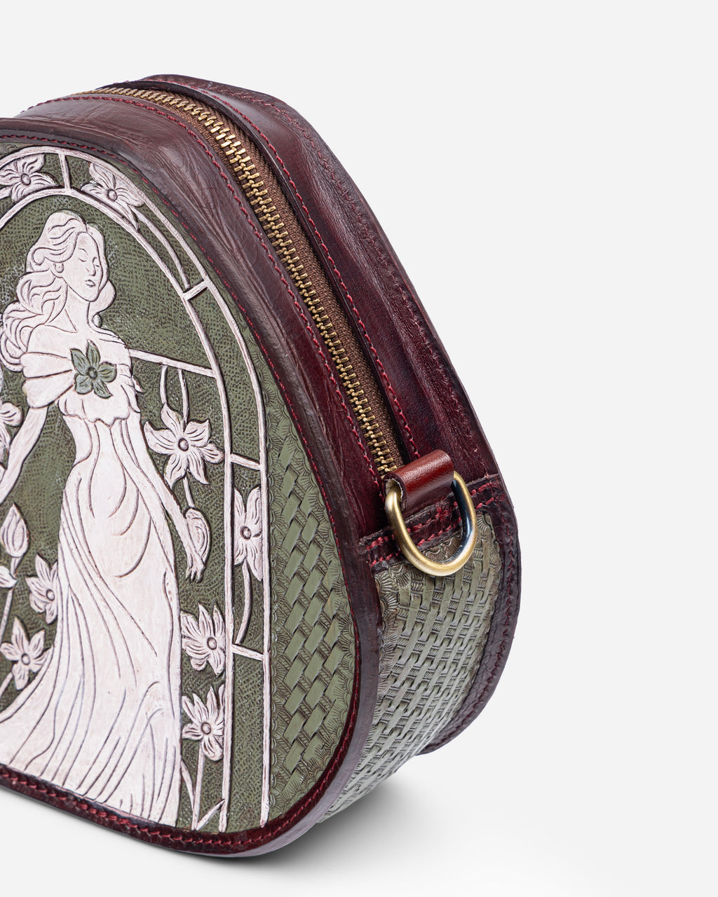 Renaissance Reverie Hand-Tooled Olive & Royal Blue Leather Bag
