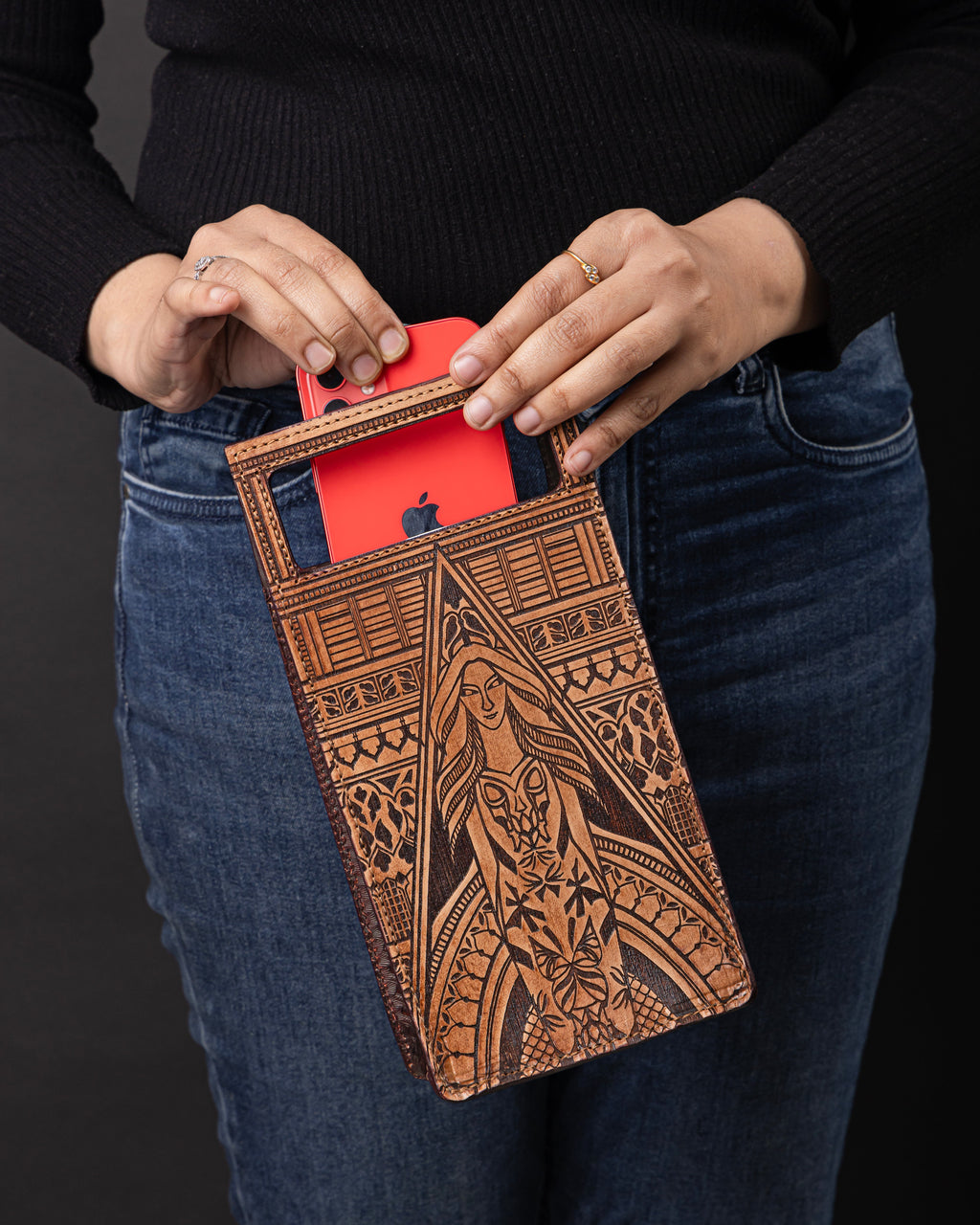 Guardian Angel Handtooled Leather Clutch Bag