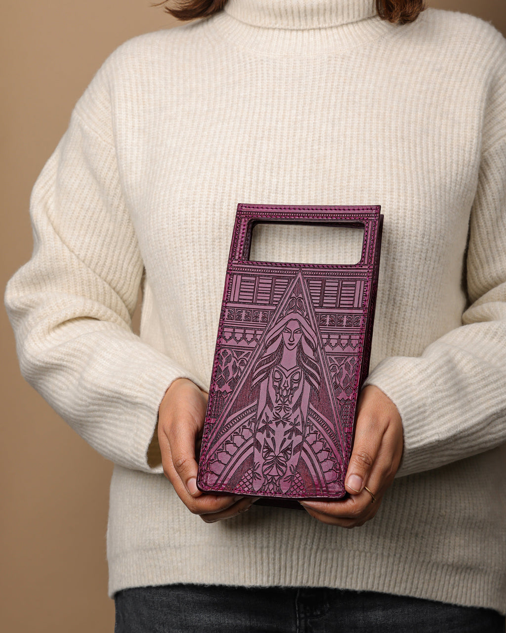 Guardian Angel Handtooled Leather Clutch Bag
